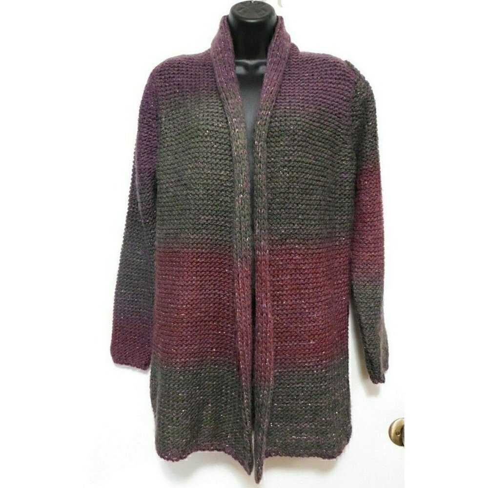 Twins pink & purple soft wool blend open sweater, woman's size M, made in Italy